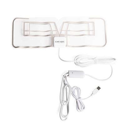 Антенна комнатная DVB-T2 и ДМВ активная Сигнал SAI-800, 28дБ, прозрачная, белый кабель 3м