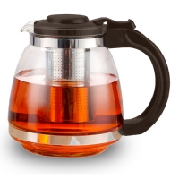 Чайник "Шиповник" стеклянный 1500мл с ситом, пласт.ручка+крышка, черный арт. А017-В