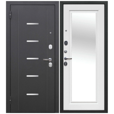 Дверь металлическая Ferroni Гарда 7,5 см Серебро Зеркало Белый Ясень 960 левая