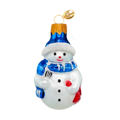 Ёлочное украшение "Снеговик с метлой голубой", в подарочной упаковке, h-9см