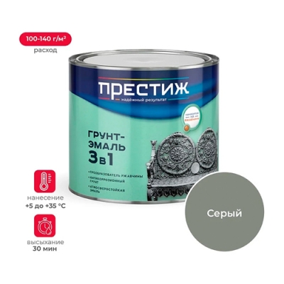 Эмаль быстросохнущая полуглянцевая Престиж акриловая для метала и дерева Серая 1,9 кг