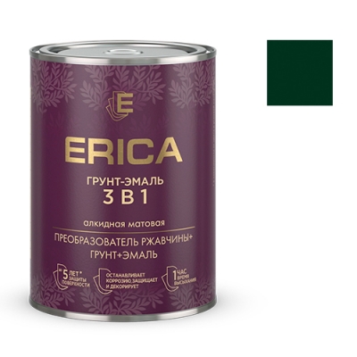 Грунт-эмаль ERICA 3в1 по ржавчине алкидная МАТОВАЯ зеленая 0,8 кг