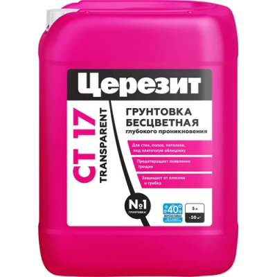 Грунтовка глубокого проникновения Церезит Бесцветная CТ 17 PRO Transparent морозостойкая 5 л 3040023