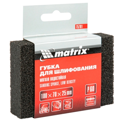 Губка для шлифования, 100 х 70 х 25 мм, мягкая, P 60// Matrix арт.75701