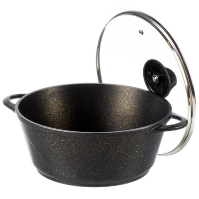 Кастрюля алюминий, антипригарное покрытие, 4 л, с крышкой, крышка стекло, Гурман, Eclipse, ГМк403ЭКИ