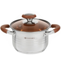 Кастрюля нержавеющая сталь, 2 л, с крышкой, крышка стекло, Daniks, Веллингтон, GS-01415-16CA, серебр