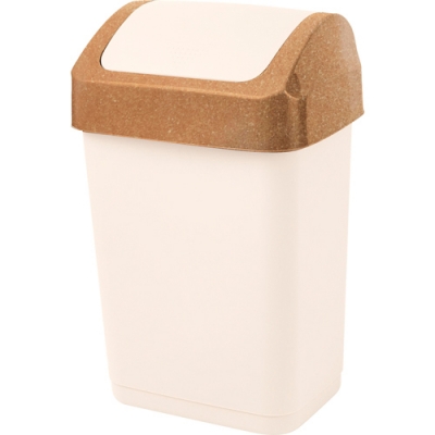 Контейнер для мусора Wood 12 л с крышкой-маятником, сливочный/бук