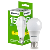 Лампа LED A60 груша 15Вт 230В 3000К E27 GENERICA арт.LL-A60-15-230-30-E27-G