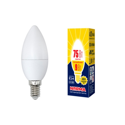 Лампа светодиодная LED-C37-9W/WW/E14/FR/NR UL-00003804