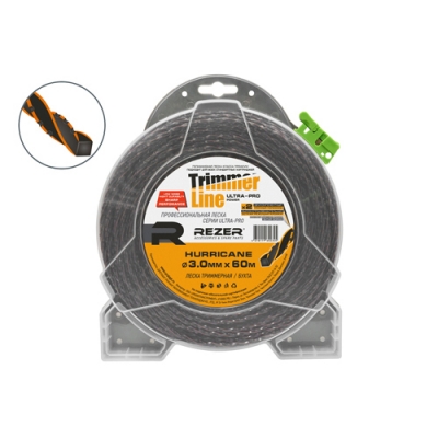 Леска для триммера Rezer Ultra-pro HURRICANE 3.0мм*60м Rezer черный/оранж