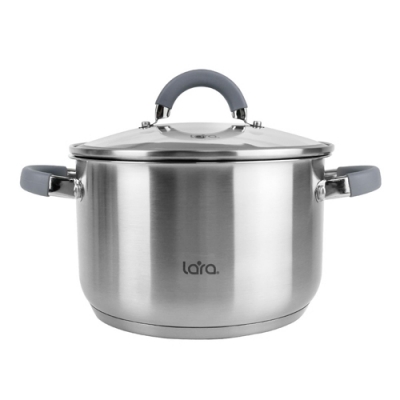 LR02-276 Кастрюля LARA (нерж) КАЛИПСО 24х14.5см 6.5л, капсул.индукционное дно, крышка стекло/силикон