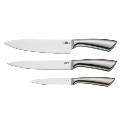 LR05-67 LARA Набор ножей 3 предмета: для нарезки, универсальный, поварской, литая сталь ручка