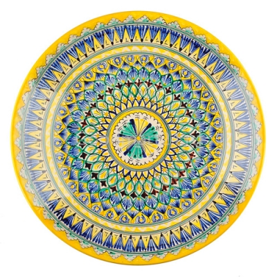 Ляган Желтый Мехроб (блюдо для плова) круглый, 34см Узбекистан