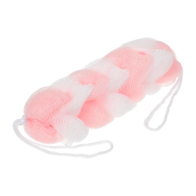 Мочалка-косичка, 50 г, 5х5х22 см, мягкая (soft), бело-розовая, "Банные штучки"/ 30 40345