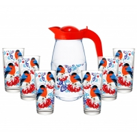 Набор для воды 7пр. арт.1607/6-Д "Снегири на рябине" (кувшин+6 стаканов)