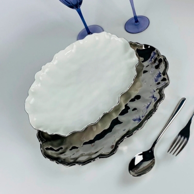 Набор из 2 овальных блюд 30,5/35,5см ВАНЕССА СЕРЕБРО в под.уп.(х12)Фарфор арт.305-297