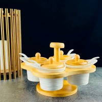 Набор из 5 банок 100 мл для специй с ложками на подставке BAMBOO в под.уп.(х12)Фарфор арт.140-087
