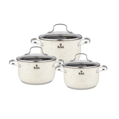 Набор кастрюль 6 пр. из нержавеющей стали со стекл. кр. (1,9л, 2,6л, 3,6л) (R-10203в) "МАРУСЯ"