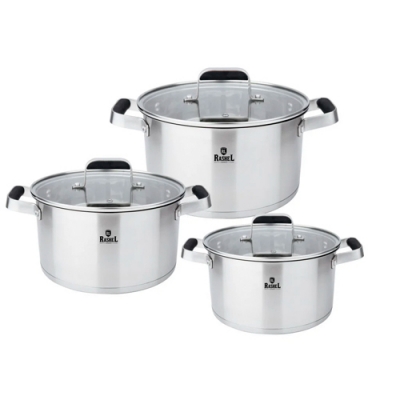 Набор кастрюль 6 пр. из нержавеющей стали со стекл. кр. (2,8л, 3,8л, 5л) R-835L