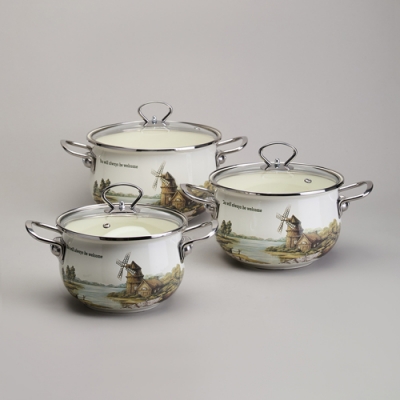 Набор кастрюль эмалированный, серия "Family house" 6пр. 2,0/2,8/3,8л диа.18/20/22см 943-106