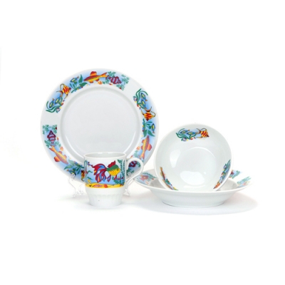 Набор посуды 4 предм.Аквариум (т.200 мм мел,т.200 мм глуб.,мис.350 мл,кр.210 мл Русское поле) (фарфо