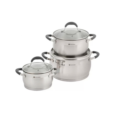 Набор посуды нержавеющая сталь, 6 предметов, кастрюли 1.9,3.7,5.5 л, индукция, Daniks, Eclipse, CW-S Набор посуды нержавеющая сталь, 6 предметов, кастрюли 1.9,3.7,5.5 л, индукция, Daniks, Eclipse, CW-S
