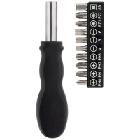 Отвертка с набором бит, 11 предметов, пластиковые рукоятки арт.109102