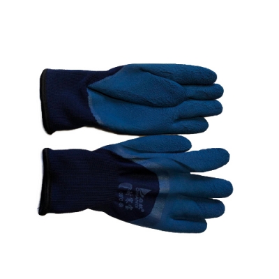 Перчатки зимние трикотажные с начесом 3/4 с вспененным обливом синий/синий