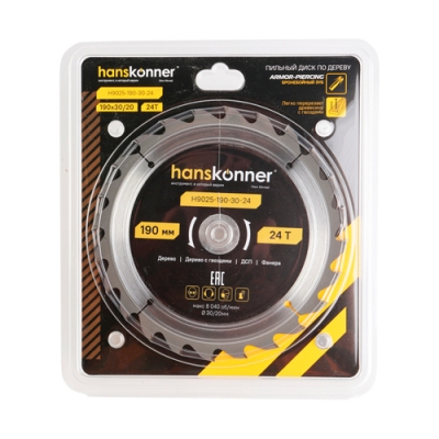 Пильный диск по дереву ArmorPiercing Hanskonner 190x30/20мм, 24 зуба H9025-190-30-24