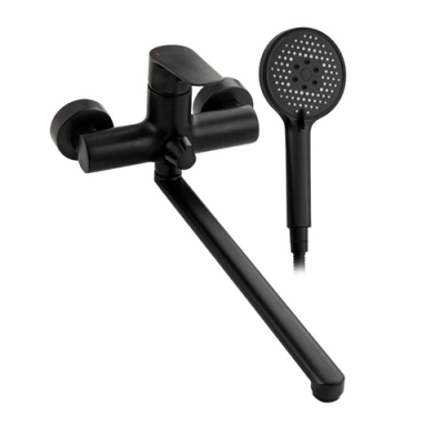 Смеситель в ванную длинный излив, чёрного цвета, шаровый, с дивертором на корпусе 8770 MAGNUS