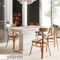 Стол Игни Шамбор 1240*750/300 (руч мех) форма 2 (пластик), белый мрамор,подстолье белый глянец (300)