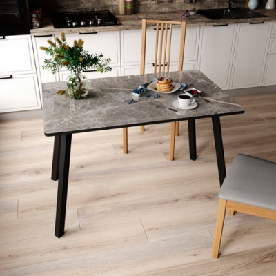 Стол обеденный Domani Лофт 1100х700 фотопечать мрамор серый, опоры металлические цвет черный