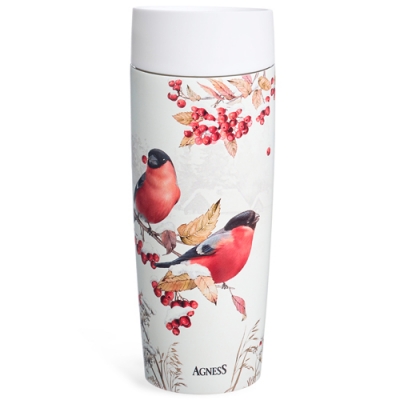 Термокружка agness "Снегири" 360мл, колба нерж.сталь 18/10 709-123 709-123