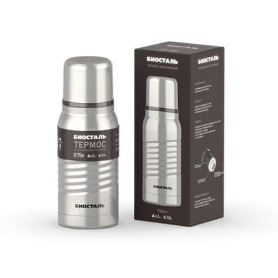 Термос "BIOSTAL-ЭКСТРИМ" у/г BST-750M, 2 чашки, МАТОВЫЙ БИОСТАЛЬ