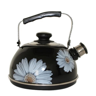 Чайник 2,5л.(подвиж.ручка)-черный/ромашки (декор- нерж.сталь) ТМ04/25/02/14