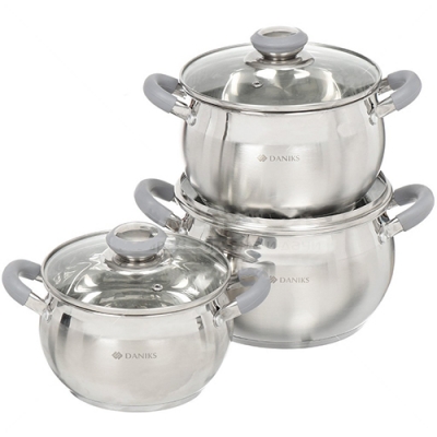 Набор пос нерж 6пр МОДЕРН СЕРЫЙ (2л, 2,9л, 4л) стекл крышки силикон/руч Daniks SD-6N Набор пос нерж 6пр МОДЕРН СЕРЫЙ (2л, 2,9л, 4л) стекл крышки силикон/руч Daniks SD-6N