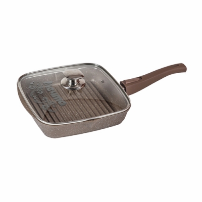 Сковорода-гриль квадр.24х24 АП Гранит brown со съемной ручкой и стекл. крышкой арт.С064806