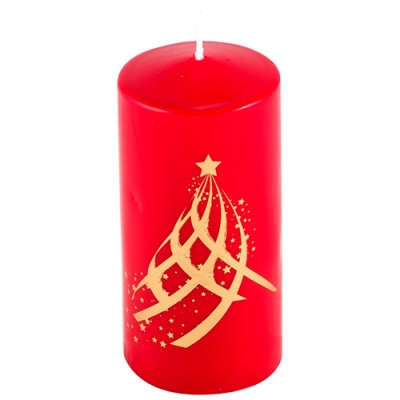 Свеча Deco Christmas 56х120 Eлка (золото на красном) арт.008158