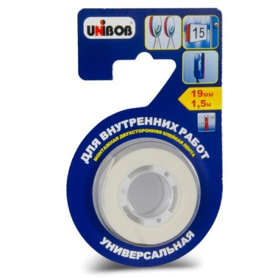 Клейкая лента двухсторонняя для внутренних работ 19мм х 1,5м пена UNIBOB ИУ (60) арт.56644
