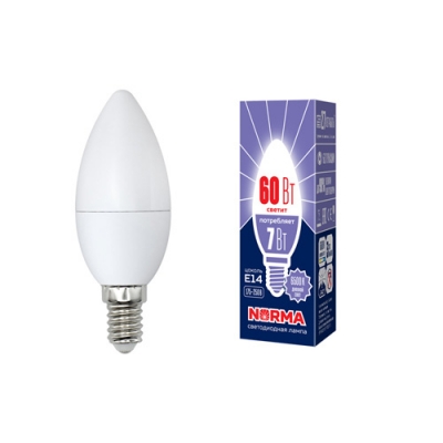 Лампа светодиодная LED-C37-7W/DW/E14/FR/NR Дневной белый свет (6500K) Серия Norma
