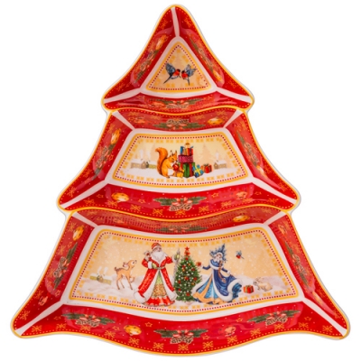 Менажница-елка lefard "Дед мороз и снегурочка" 24х24х3 см красная 85-1748