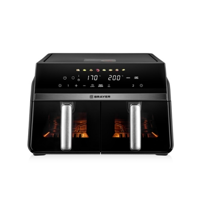 2050BR Аэрогриль BRAYER, 2200 Вт,10 л, 2 чаши, t. 200С, съемная решетка, LED-дисплей, 8 программ