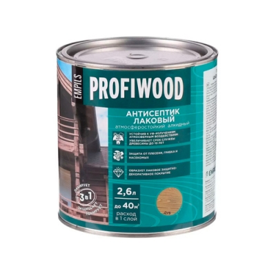 Антисептик лаковый PROFIWOOD атмосферостойкий алкидный дуб 2,4 кг (0865) Антисептик лаковый PROFIWOOD атмосферостойкий алкидный дуб 2,4 кг (0865)