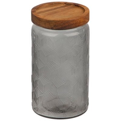 Банка из цветного рельефного стекла, AMARETTO, 1000 мл с деревянной крышкой (акация) арт.108316