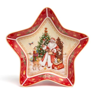 Блюдо-звезда lefard "Дед мороз" 28*28*5 см красное 85-2081