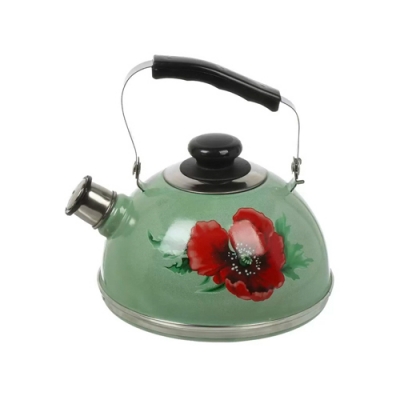 Чайник 2,5л. (конс. ручка) - селадон / маковый цветок (декор - нерж. сталь) T04/25/10/04