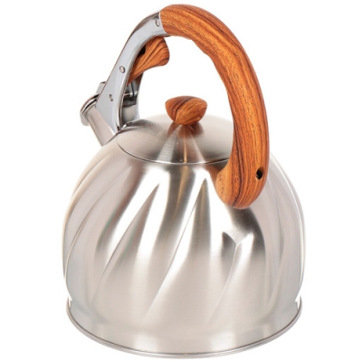 Чайник нержавеющая сталь, 3 л, со свистком, матовый, ручка бакелитовая в цвет дерева, Daniks, GS-045