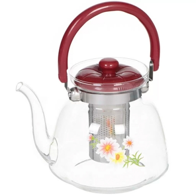 Чайник заварочный стекло, 1.6 л, пластик. с ситечком, Цветы Y6-2558 (326286)