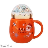 Детская кружка 470мл с крышкой НОВЫЙ ГОД в под.уп. (х48)Фарфор арт.315-005