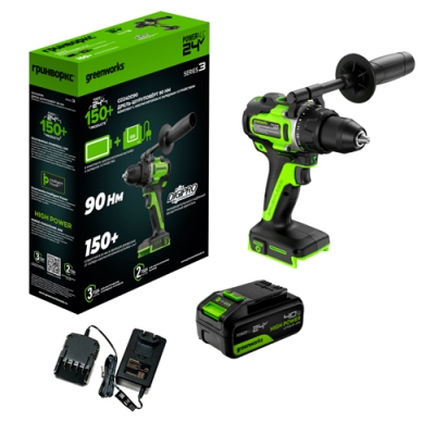 Дрель-шуруповерт аккумуляторная Greenworks GD24DD90, б/щет, 45/90Нм,1x4Ач,ЗУ,кор (3707507CUB) Дрель-шуруповерт аккумуляторная Greenworks GD24DD90, б/щет, 45/90Нм,1x4Ач,ЗУ,кор (3707507CUB)